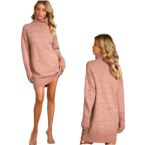 Lulu's Warm and Cozy Heathered Mauve Turtleneck Sweater Dress Size S - Picture 1 of 8